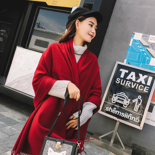 红色披肩女秋冬季民族风结婚新娘红围巾超大加厚保暖斗篷大披肩
