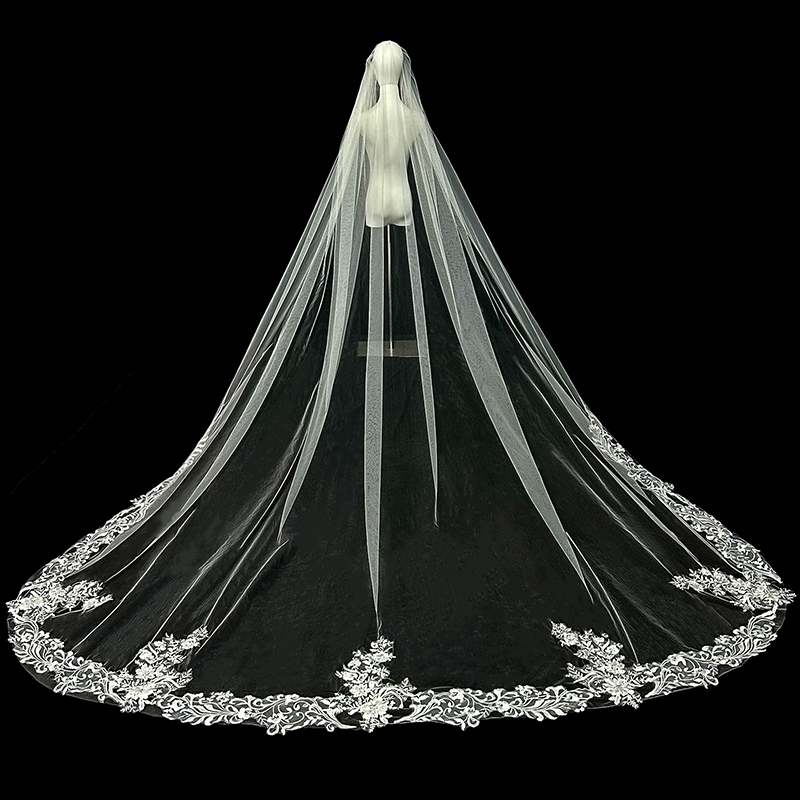 新娘结婚主婚纱头纱超仙森系韩式长款蕾丝大拖尾头纱婚礼头纱配饰