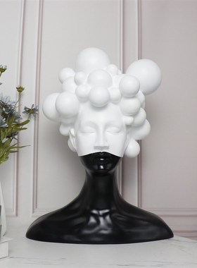 简约现代样板房玄关女神头上泡泡人物雕塑摆件酒柜女孩家居装饰品