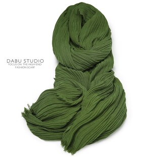 这个绿太美!重磅大尺寸立体褶皱纯棉麻无静电森系文艺感男女围巾