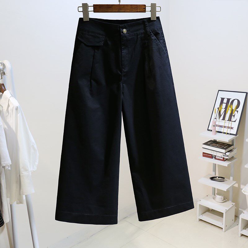 黑色高腰弹力牛仔阔腿八分裤女2024夏季新款宽松薄款直筒休闲裤子