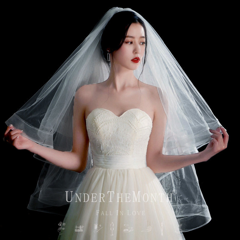 新娘结婚主婚纱头纱白色蓬蓬闪闪珍珠头纱超仙森系网红拍照道具