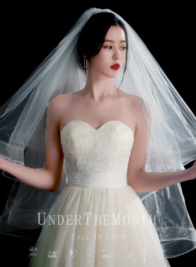 新娘结婚主婚纱头纱白色蓬蓬闪闪珍珠头纱超仙森系网红拍照道具