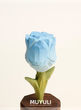 木头木质手工木雕玫瑰花装饰摆件蓝玫瑰花生日礼物女中秋节礼物