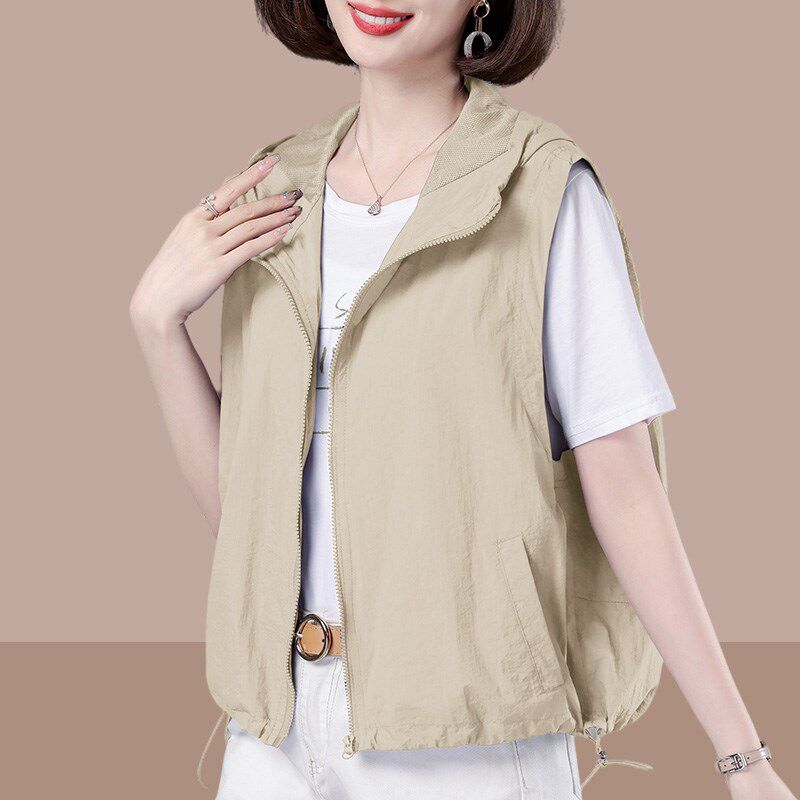 夏季薄款连帽马甲女士2024新款透气宽松显瘦外穿背心休闲马夹外套