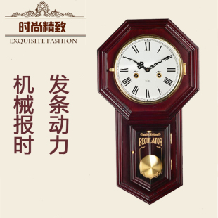 复古机械八卦挂钟客厅墙壁风水钟创意钟表老式发条镇宅怀旧摇摆钟