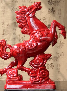 陶瓷红马摆件唐三彩大红马家居摆设客厅装饰品礼品工艺品风水