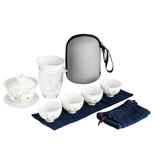 带碗托出差简约白瓷功夫茶具户外随身旅行茶具 便携快客杯盖碗套装