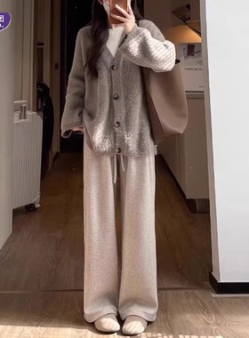 唐狮集团DESSO秋冬新款糯米裤高腰垂感宽松加绒直筒阔腿裤