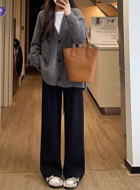 唐狮集团DESSO秋冬新款糯米裤高腰垂感宽松加绒直筒阔腿裤0