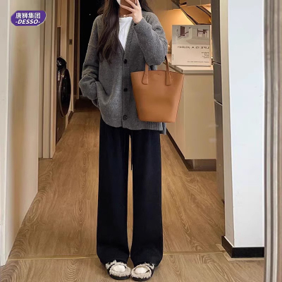 唐狮集团DESSO秋冬新款糯米裤高腰垂感宽松加绒直筒阔腿裤2