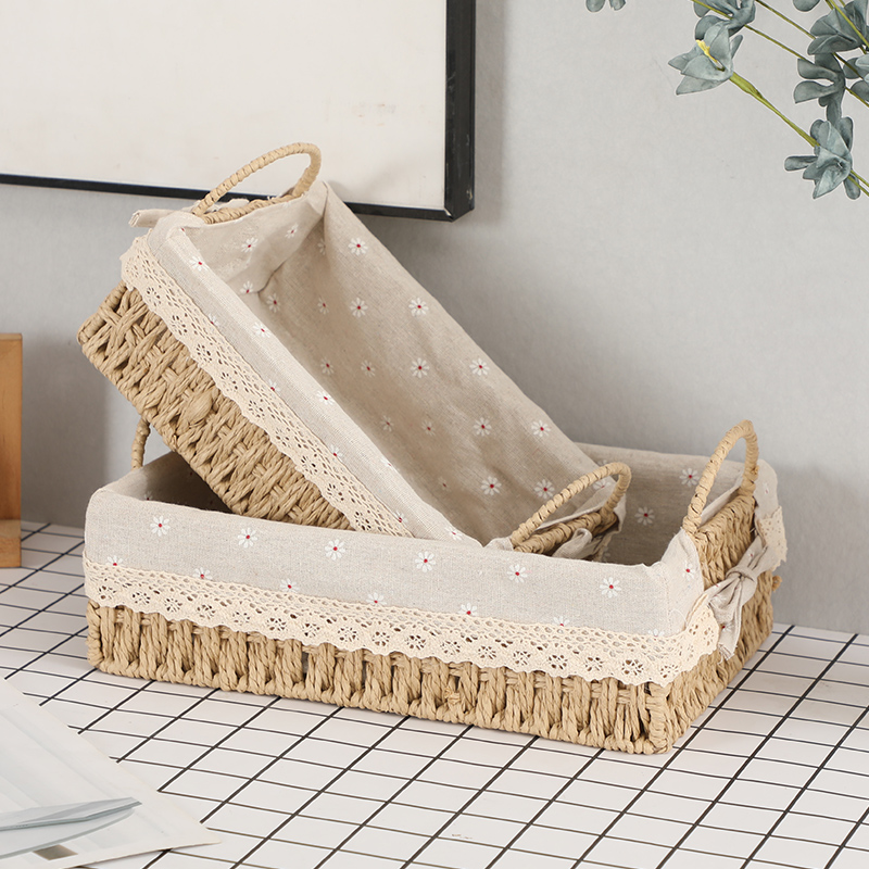 藤编收纳筐手工编织盒储物框草编篮子零食置物桌面杂物收纳篮筐