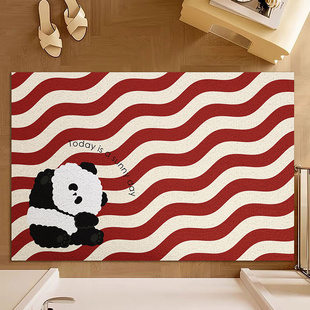 红色熊猫入户地垫高弹丝圈门口蹭土喜庆方形地毯耐磨易打理