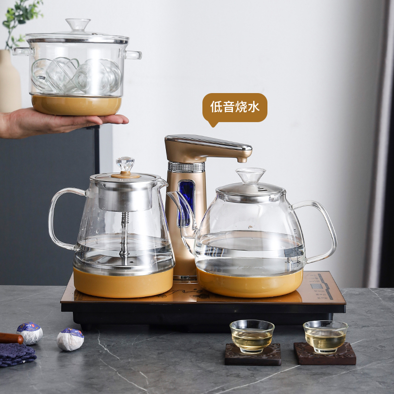 茶台全自动上水电热茶炉玻璃烧水壶蒸茶壶茶杯消毒锅碗一体机套装