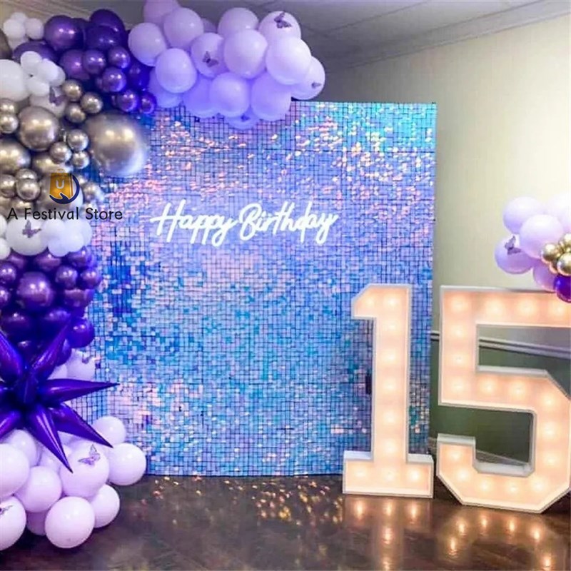 18pcs Golden Senquin Backdrop Panel for Wedding Party派对装