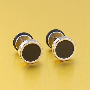 Round Drip Titanium Men Steeyl Earr Oil Earings Black Stud