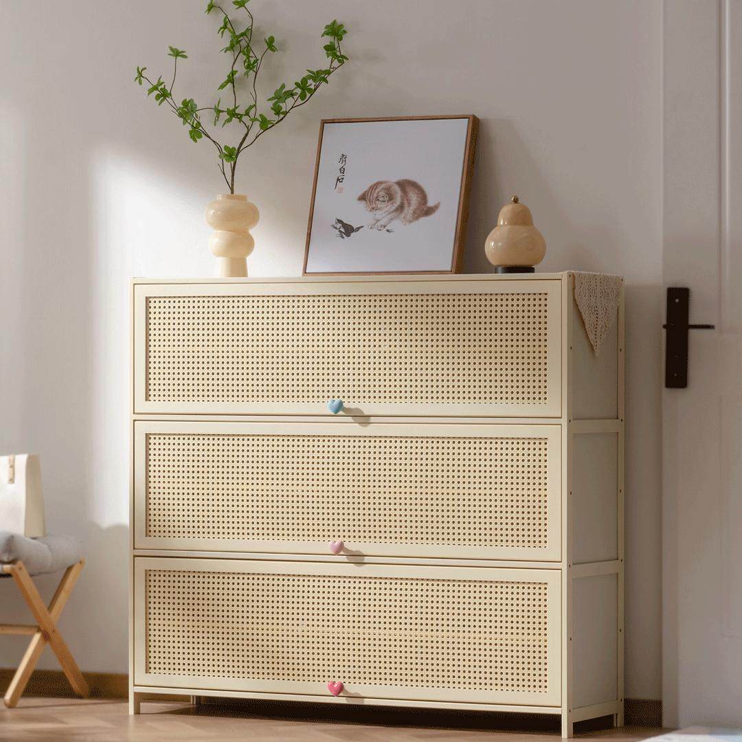 in奶油风鞋柜家用门口靠墙大容量入户进门玄关一体实木收纳鞋架