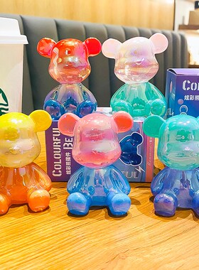 创意渐变炫彩树脂熊办公室桌面办公装饰品卡通治愈系小物件女