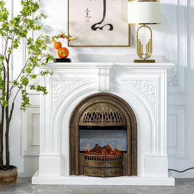 法式白色雕壁炉仿真火实木置物玄关台欧式别墅背景墙客厅装饰柜