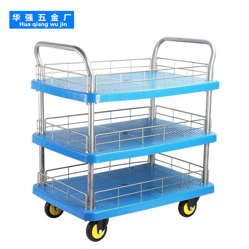 层平板车静音手推车推货车工具车四轮小拉车推车仓库拖车搬运车