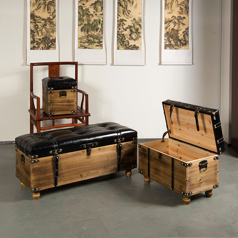 复古换鞋凳家用创意门口儿童收纳凳子储物凳多功能实木穿鞋凳