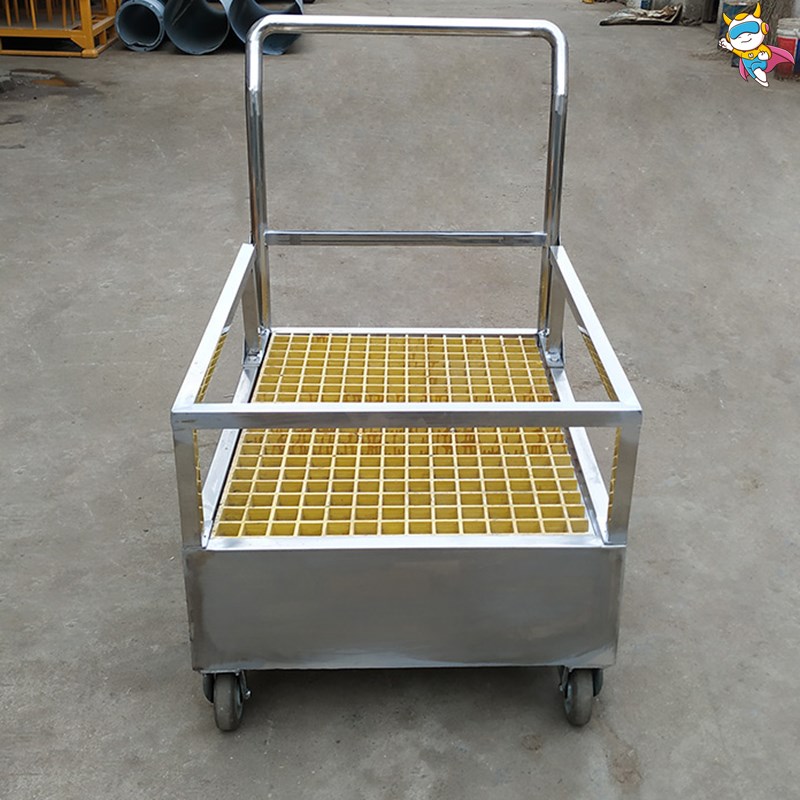 防泄漏油桶推车定制汽修耐腐蚀工业存放锈钢盛漏平台油桶搬运车