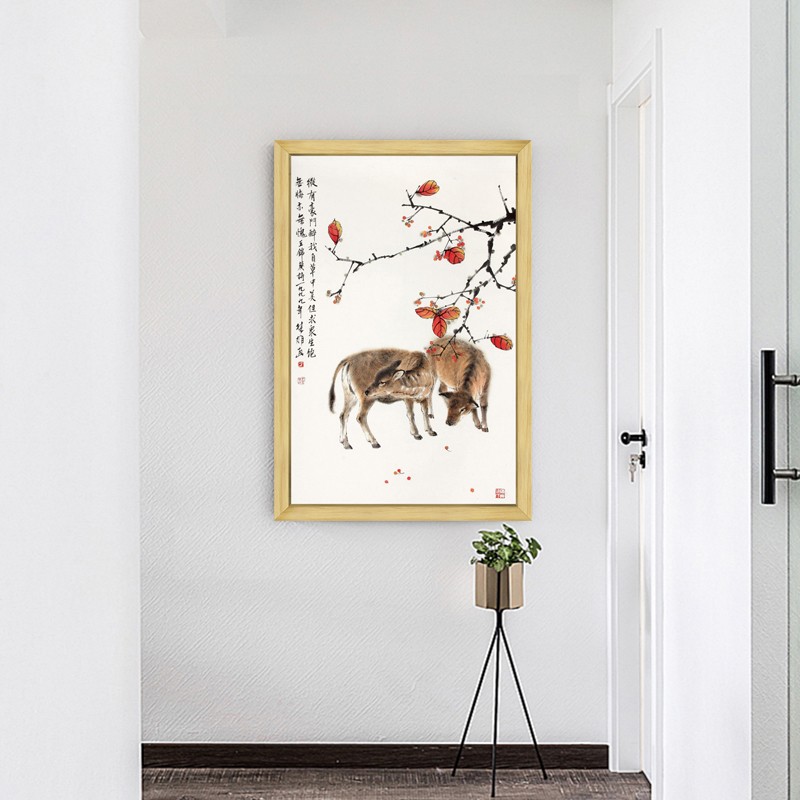 发财鹿中式客厅装饰画沙发背景墙画鹿挂画复古国画墙壁画 双鹿图片