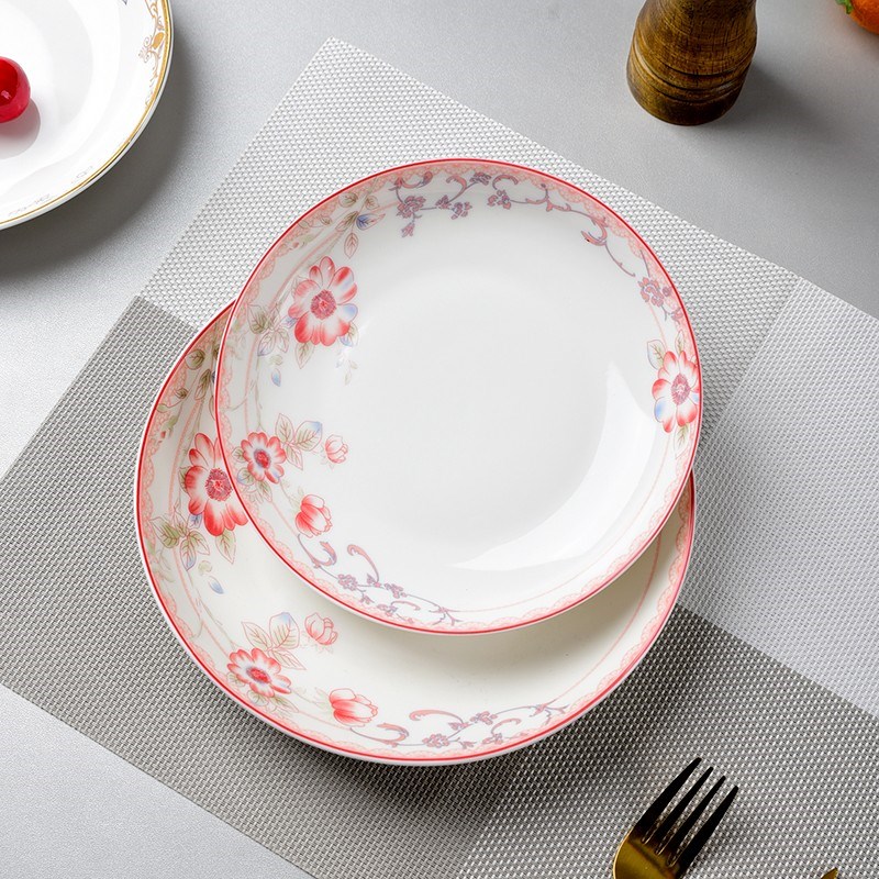 家用陶瓷盘子金边釉中彩圆菜盘菜碟18厘米20厘米深度盘子汤盘餐具