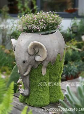 跨境大象造型花盆摆件树脂工艺品创意盆栽