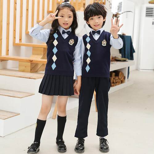 幼儿园园服秋季毛衣马甲套装时尚英伦风儿童校服针织背心