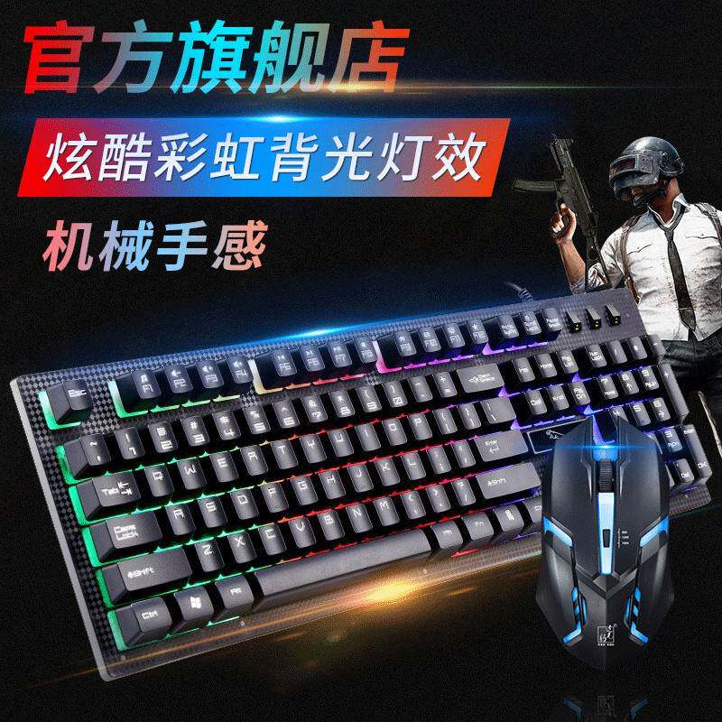追光豹G20有线usb游戏悬浮机械手感键盘鼠标套装发光键鼠套件