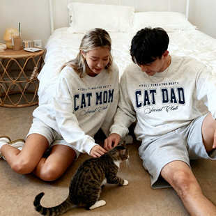 「CAT MOM/DAD」全职劳模猫妈猫爸美式休闲卫衣 秋冬铲屎官情侣装