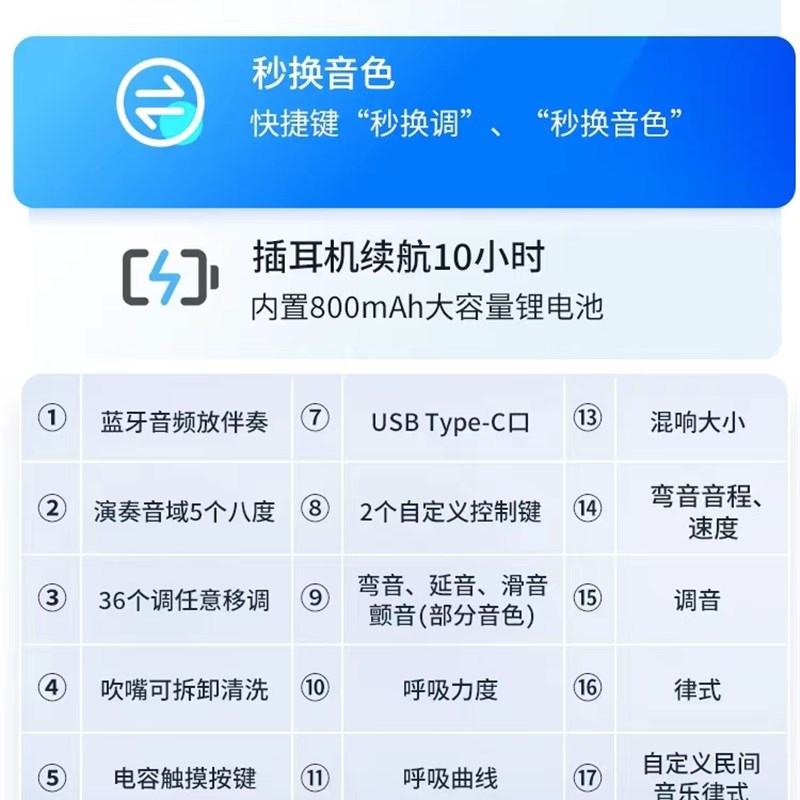 无笛oodci C1电吹管 初学级老人小孩入门乐器轻便笛子电子萨克斯