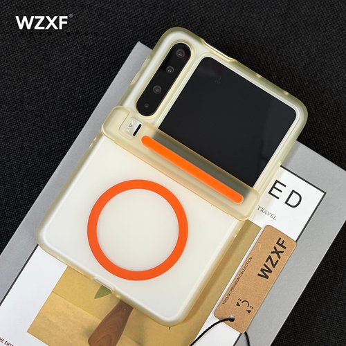 wzxf冰雾透明磨砂双中轴磁吸橙色手机壳适用华为PuraX/pocket2新款肤感硬壳pura x折叠屏px保护套高级感女男