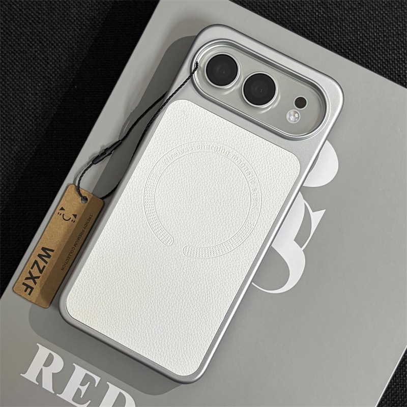 wzxf高品质荔枝纹适用荣耀500pro手机壳新款磁吸大孔银白色500轻奢高级感皮纹贴皮por硬壳商务男女保护套