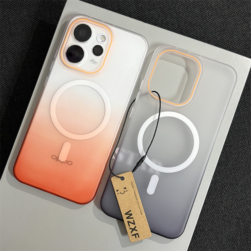 wzxf柔彩渐变橙色适用opporeno15pro手机壳新款带磁吸reno14透明磨砂oppo大孔硬壳por保护套全包防摔男女款潮