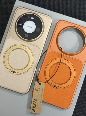 wzxf轻奢旋转磁吸支架适用华为Mate80Pro手机壳新款荔枝纹80promax大孔硬壳m80高级感mt80por保护套男女橙色