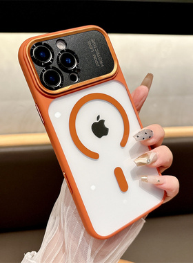 【秒变17promax】适用苹果16手机壳新款C型磁吸15promax大视窗14pro亚克力透明保护套por橙色pm镜头精孔全包