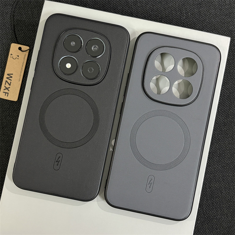wzxf素皮磁吸精孔适用红米Note15Pro手机壳新款防摔note14pro+高级感轻奢5g镜头精孔全包商务男士保护套外壳