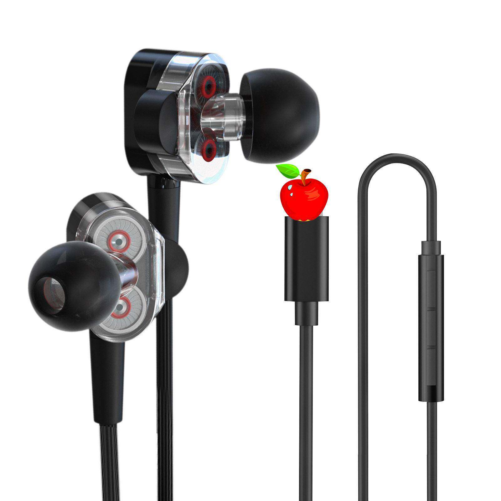 新品金属耳机入耳式重低音线控有线扁头耳塞式立体声音质运动