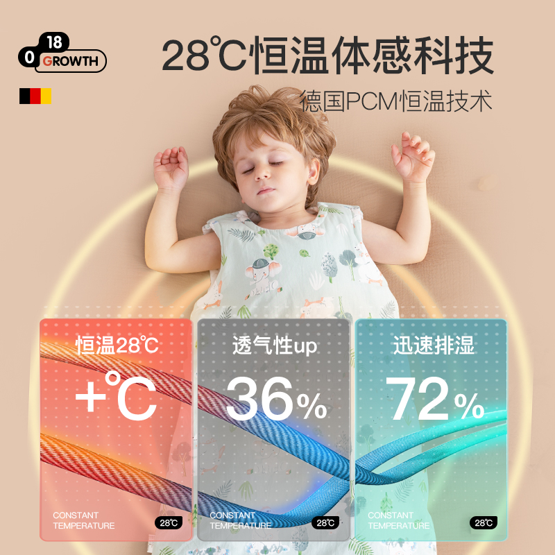 婴儿童睡袋宝宝春秋款夏季薄款背心式中大童护肚子防踢被子神器