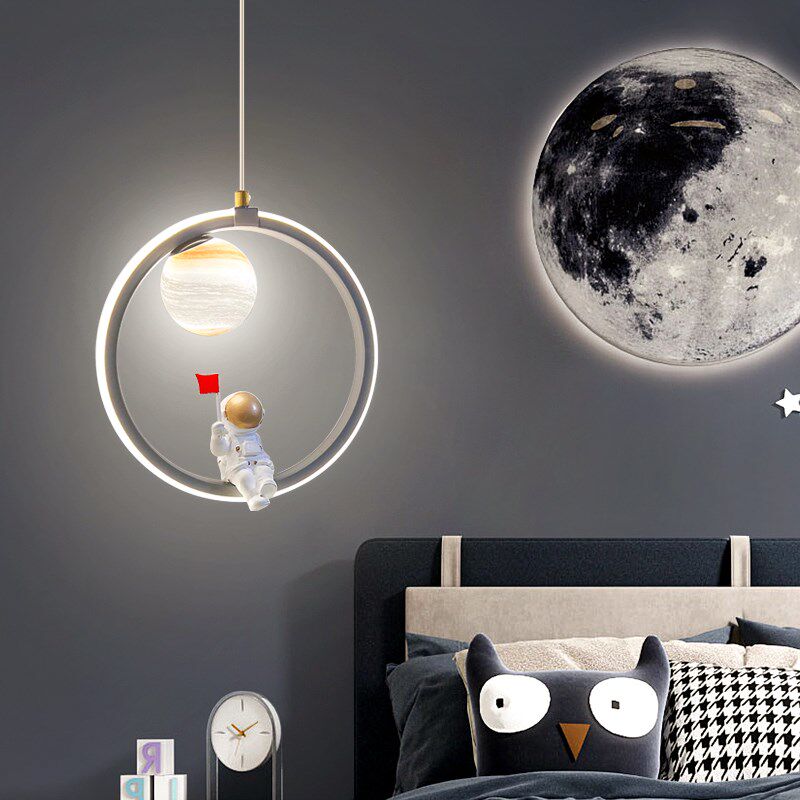 儿童房床头吊灯男孩创意卡通宇航员太空人卧室小吊灯房间装饰灯具