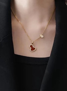 高级感小众红色微镶葫芦项链女不掉色毛衣链锁骨链