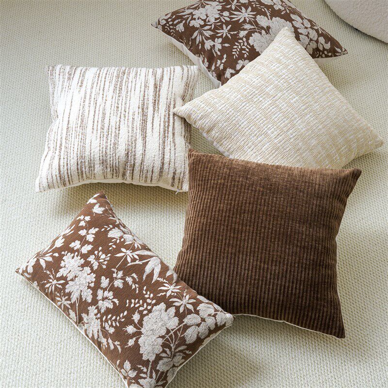 法式复古奶油风抱枕美式中古沙发客厅靠枕套好看的棕色靠垫美拉德