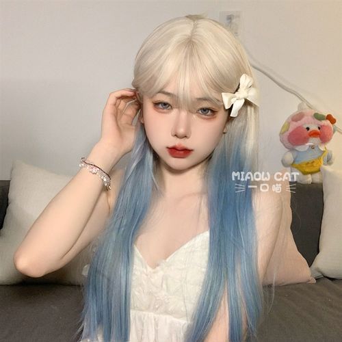 一口喵假发女夏自然逼真lolita渐变网红甜酷辣妹长直发jk全头套式