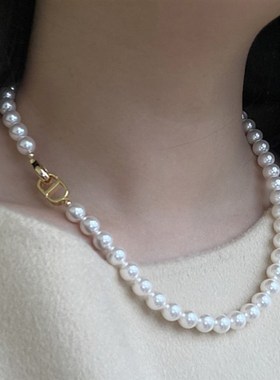 施家天然猪鼻子珍珠项链女配饰简约设计感锁骨链2024新款爆款颈链