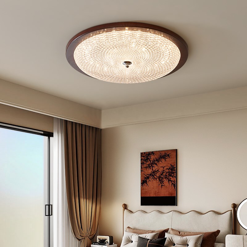 中古风卧室吸顶灯简约美式覆古胡桃木家用超亮护眼书房间灯具