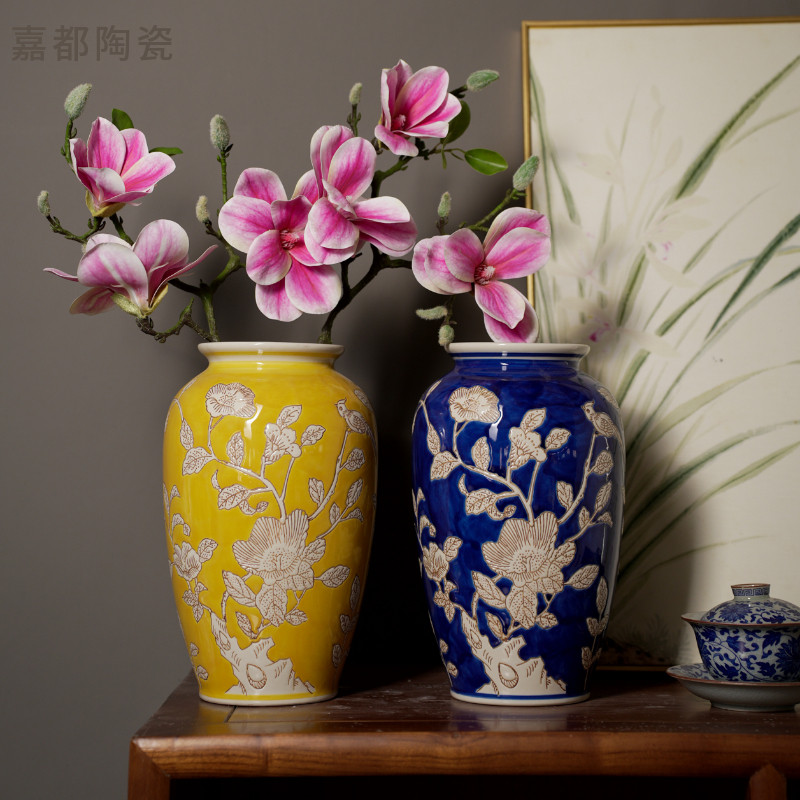 新中式青花瓷花瓶水培陶瓷装饰瓶轻奢客厅餐桌陶瓷花瓶轻奢摆件