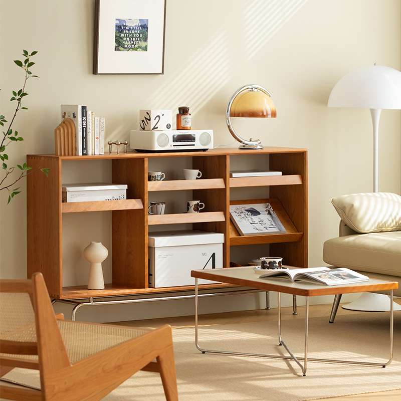 中古风靠墙收纳格子边柜实木书柜家用客厅小户型简约储物杂志书架