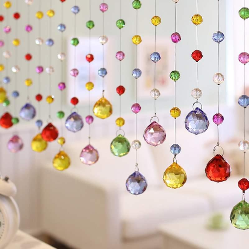 卧室门帘水晶珠帘门帘玄关鞋柜过道装饰客厅隔间弧形半挂帘免打孔